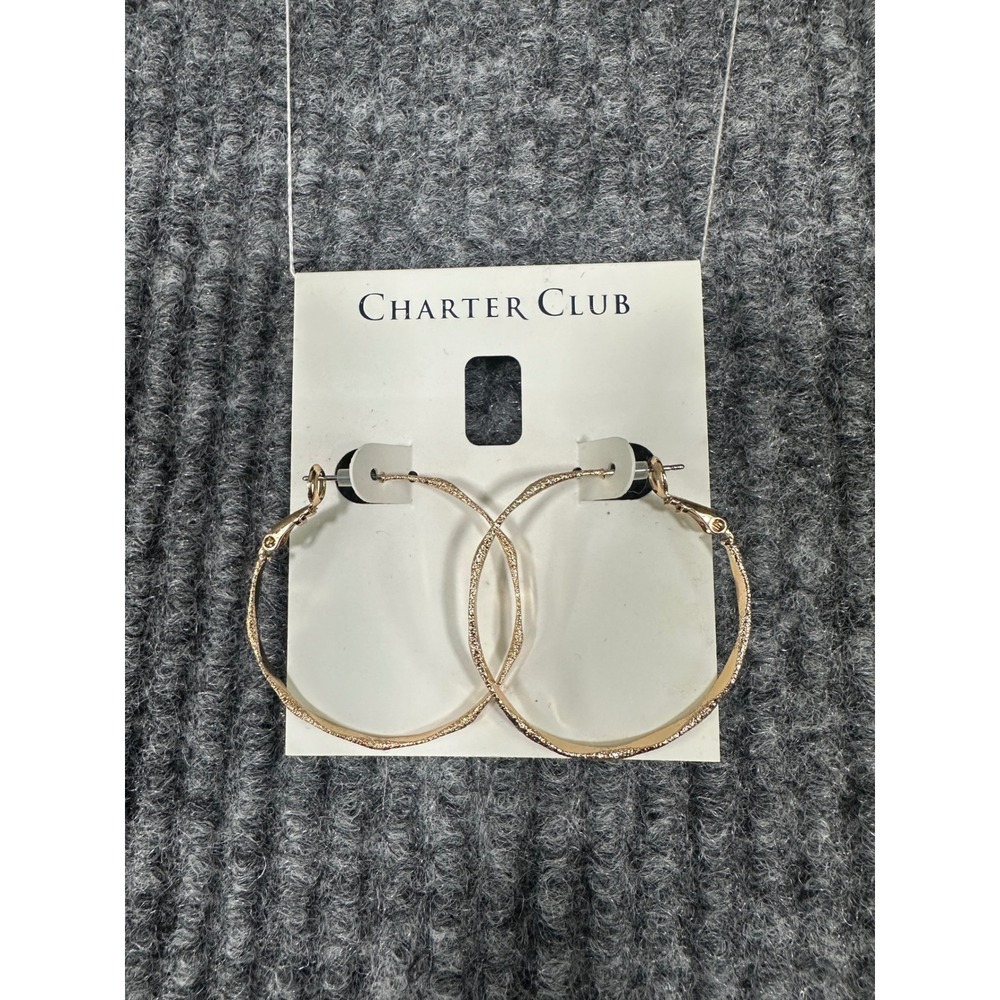 Charter Club Hoop Earrings Women OS Gold New Textured Hammered Thin Medium Round